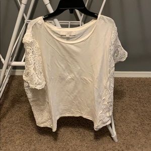 Loft White T-shirt Style Blouse with Lace